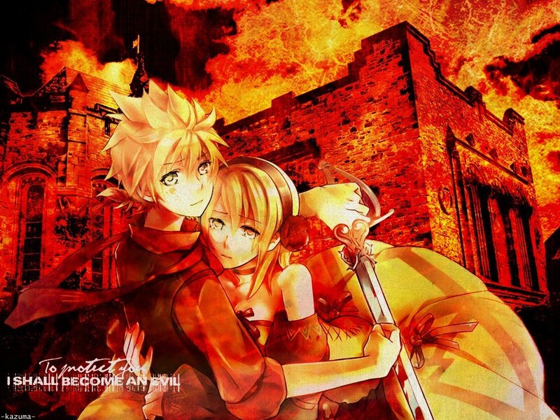 Two Anime Characters Hugging — Red, Dramatic