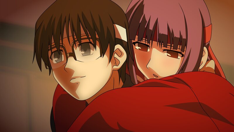 Two Anime Characters Hugging — Red, Intimate, Hug, Glasses