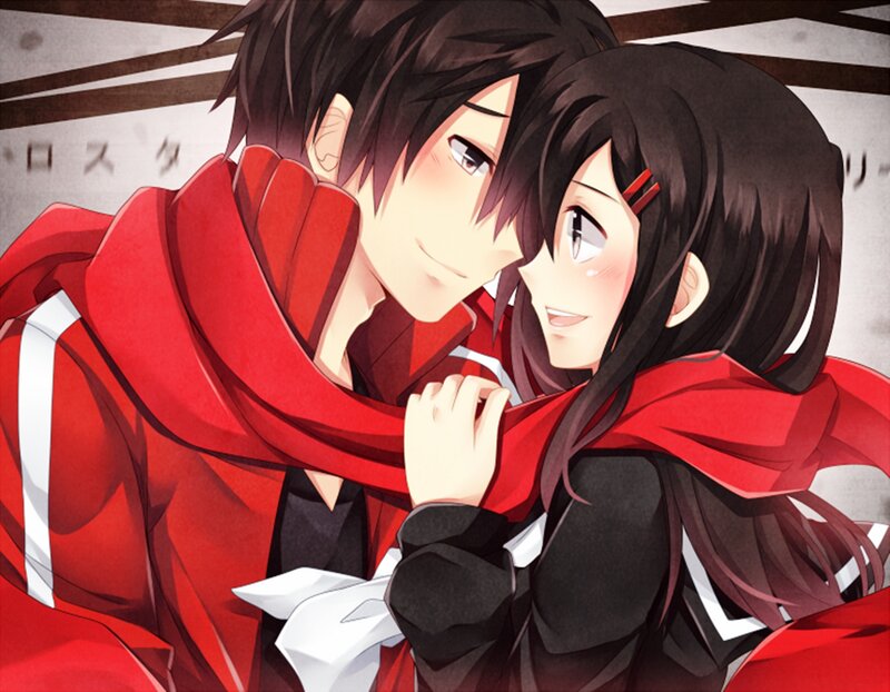 Two Anime Characters Hugging — Red, Intimate
