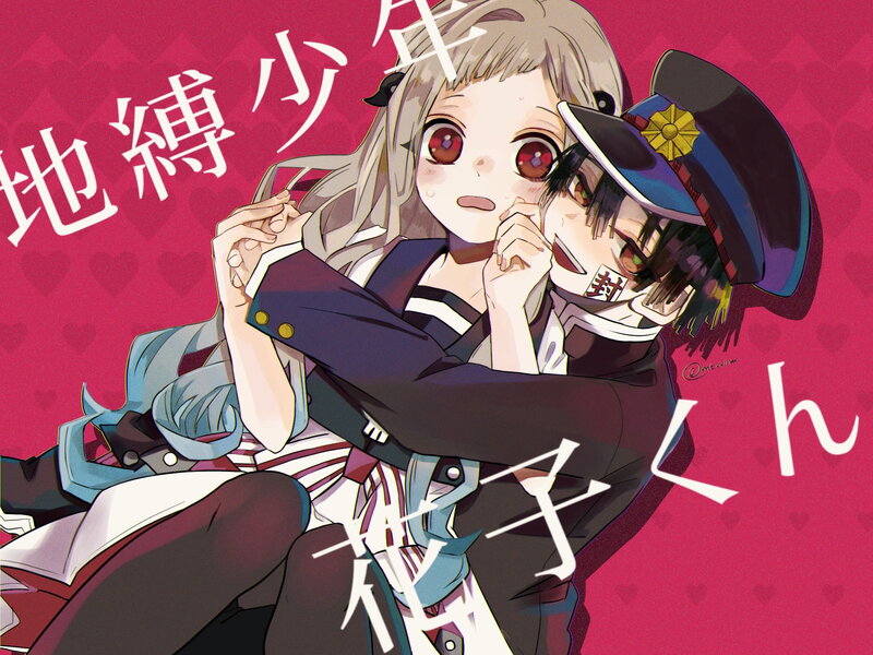 Two Anime Characters Hugging — Red, Playful, School Uniforms