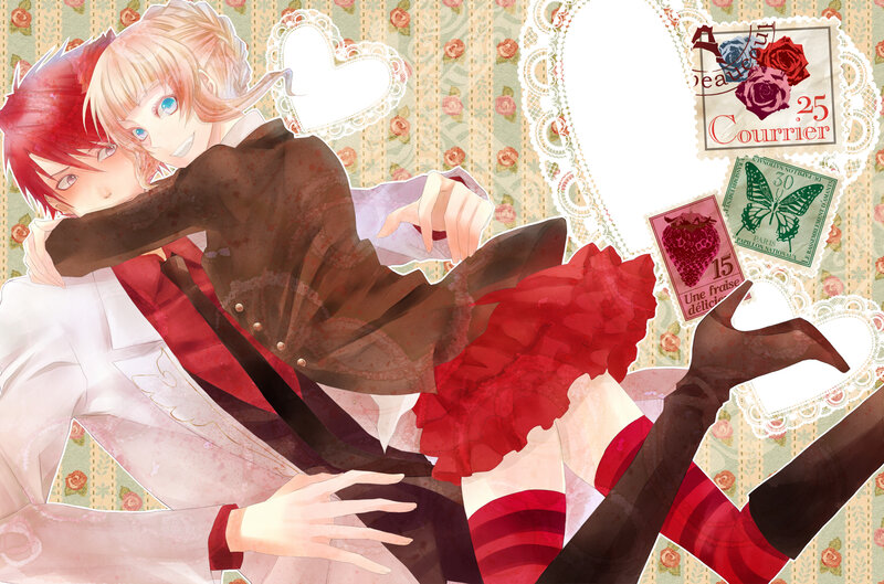 Two Anime Characters Hugging — Red, Romantic