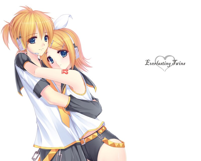 Two Anime Characters Hugging — White, Affectionate, Headphones, Hug