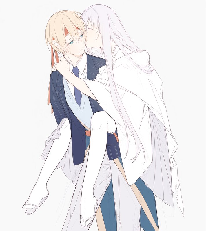 Two Anime Characters Hugging — White, Affectionate, Hug, School Uniform