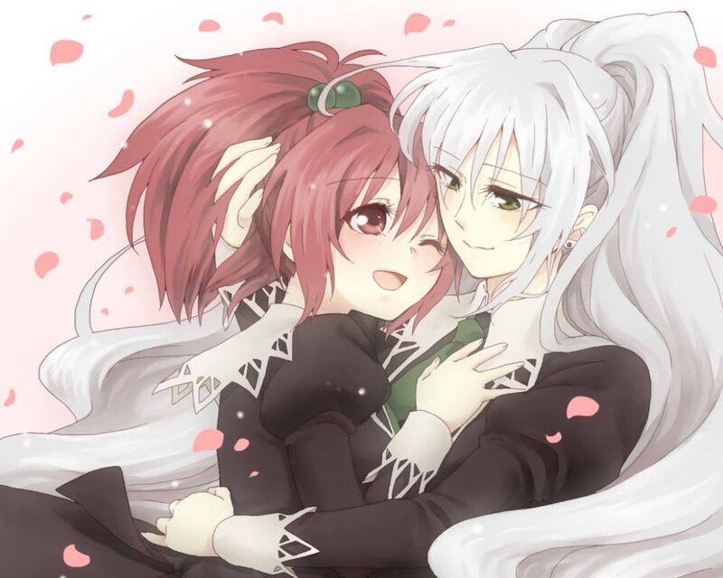 Two Anime Characters Hugging — White, Affectionate