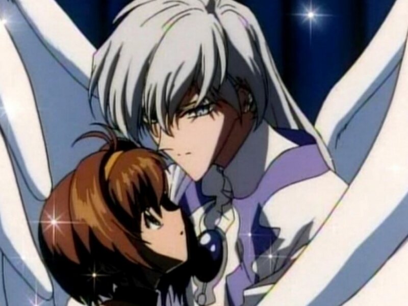 Two Anime Characters Hugging — White, Dramatic