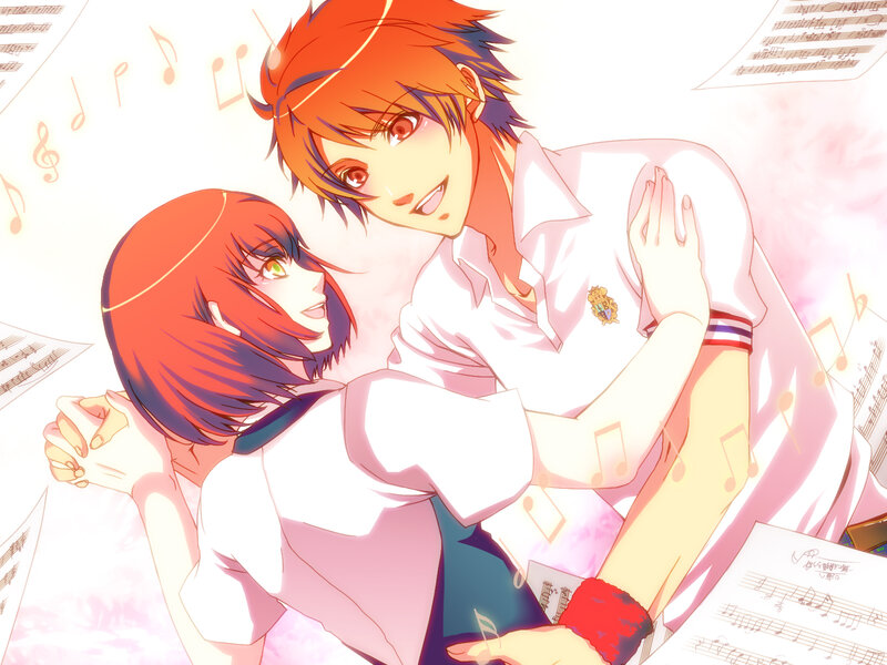 Two Anime Characters Hugging — White, Happy