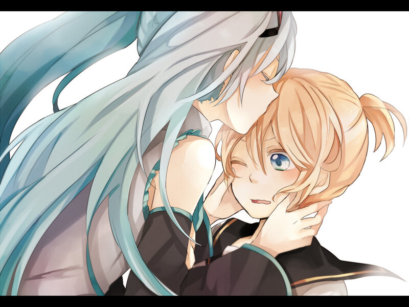 Two Anime Characters Hugging — White, Intimate, Hug, Long Hair