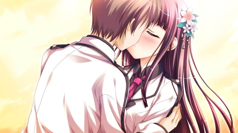 Two Anime Characters Hugging — White, Romantic