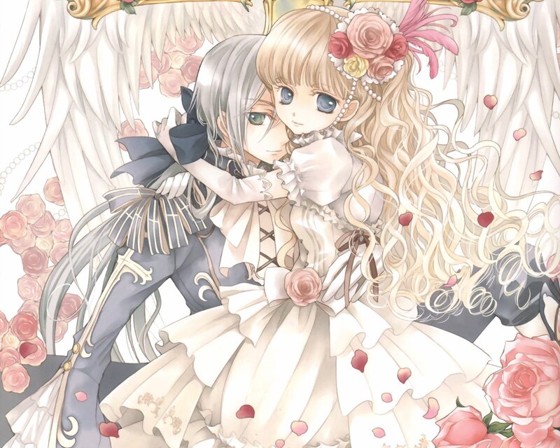 Two Anime Characters Hugging — White, Romantic, Wings