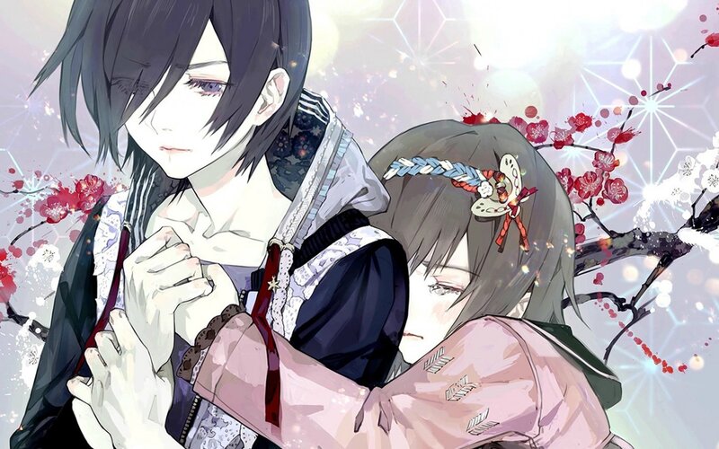 Two Anime Characters Hugging — White, Serene, Spring