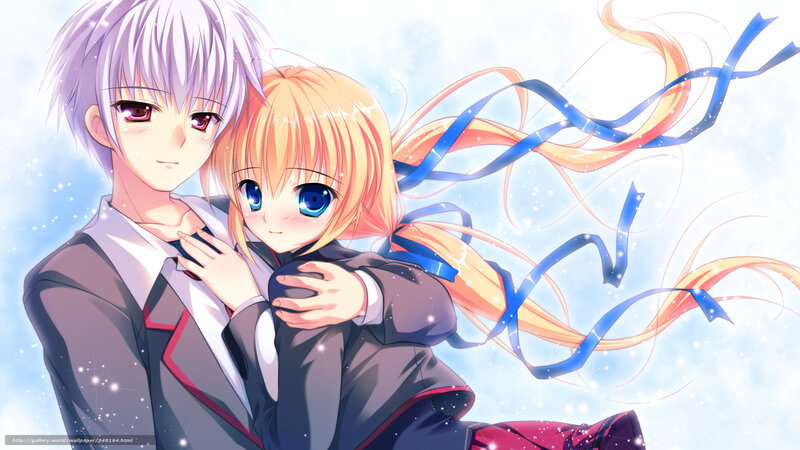 Two Anime Characters Hugging — White, Serene