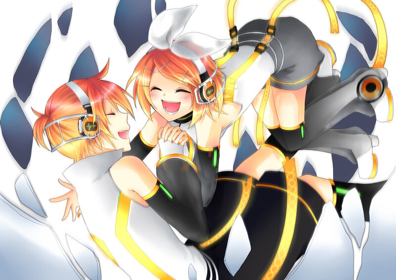 Two Anime Characters Hugging — White