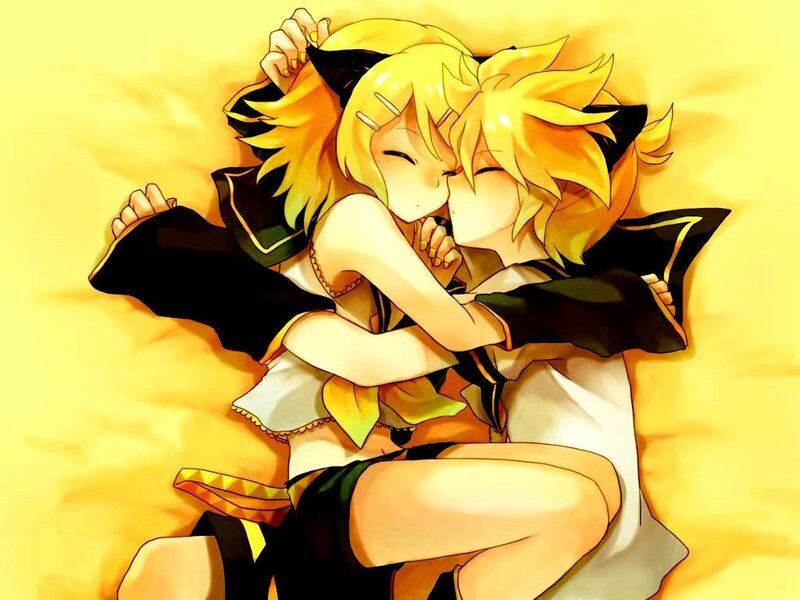 Two Anime Characters Hugging — Yellow, Affectionate