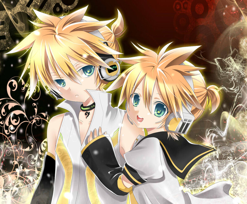 Two Anime Characters Hugging — Yellow, Dramatic, Headphones