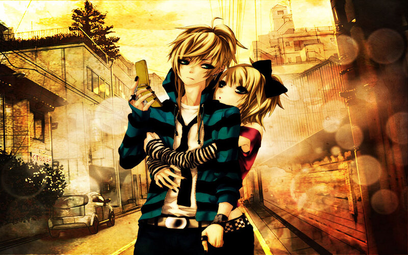 Two Anime Characters Hugging — Yellow, Dramatic