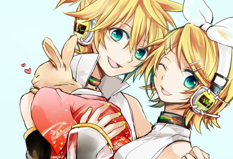 Two Anime Characters Hugging — Yellow, Happy