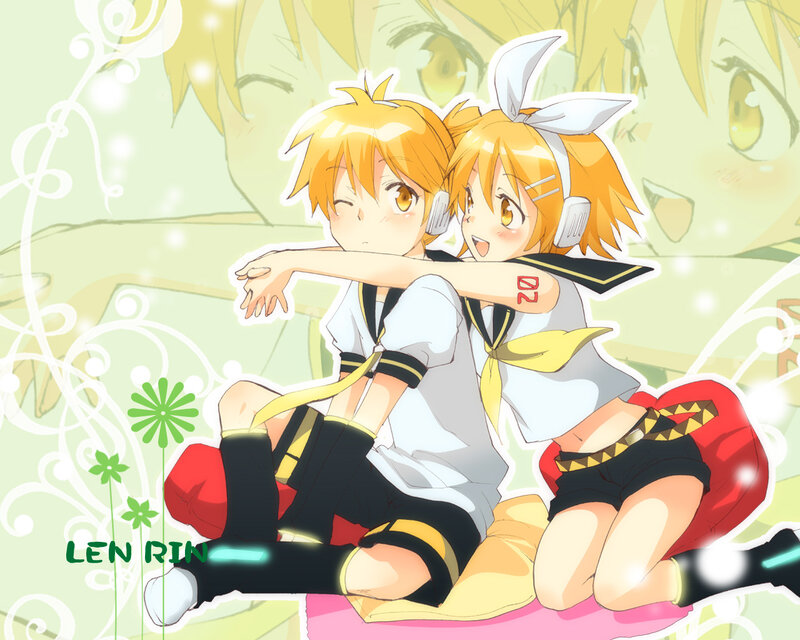 Two Anime Characters Hugging — Yellow, Playful, Headphones, Bows