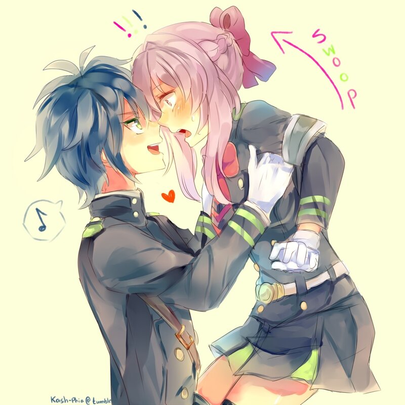 Two Anime Characters Hugging — Yellow, Playful, School Uniforms