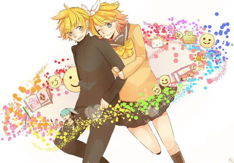 Two Anime Characters Hugging — Yellow, Playful