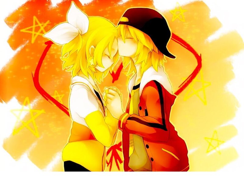 Two Anime Characters Hugging — Yellow, Romantic