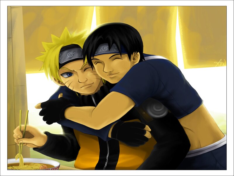 Two Anime Characters Hugging — Yellow, Warm, Afternoon