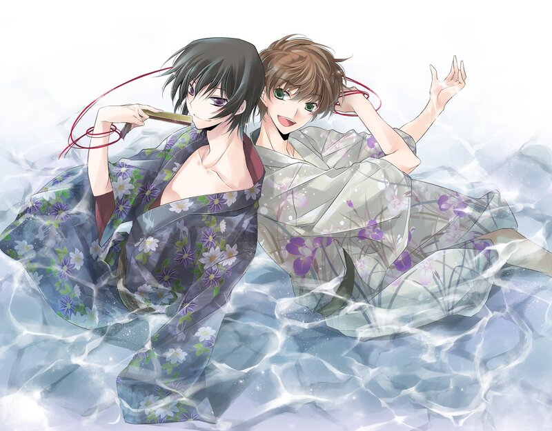 Two anime characters in a bath