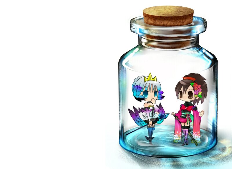 Two Anime Characters in a Bottle