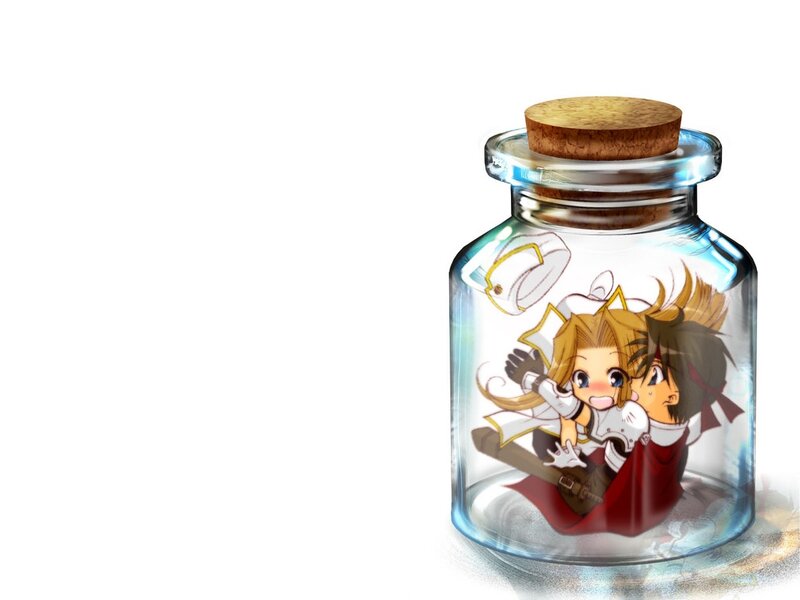 Two Anime Characters in a Bottle — White