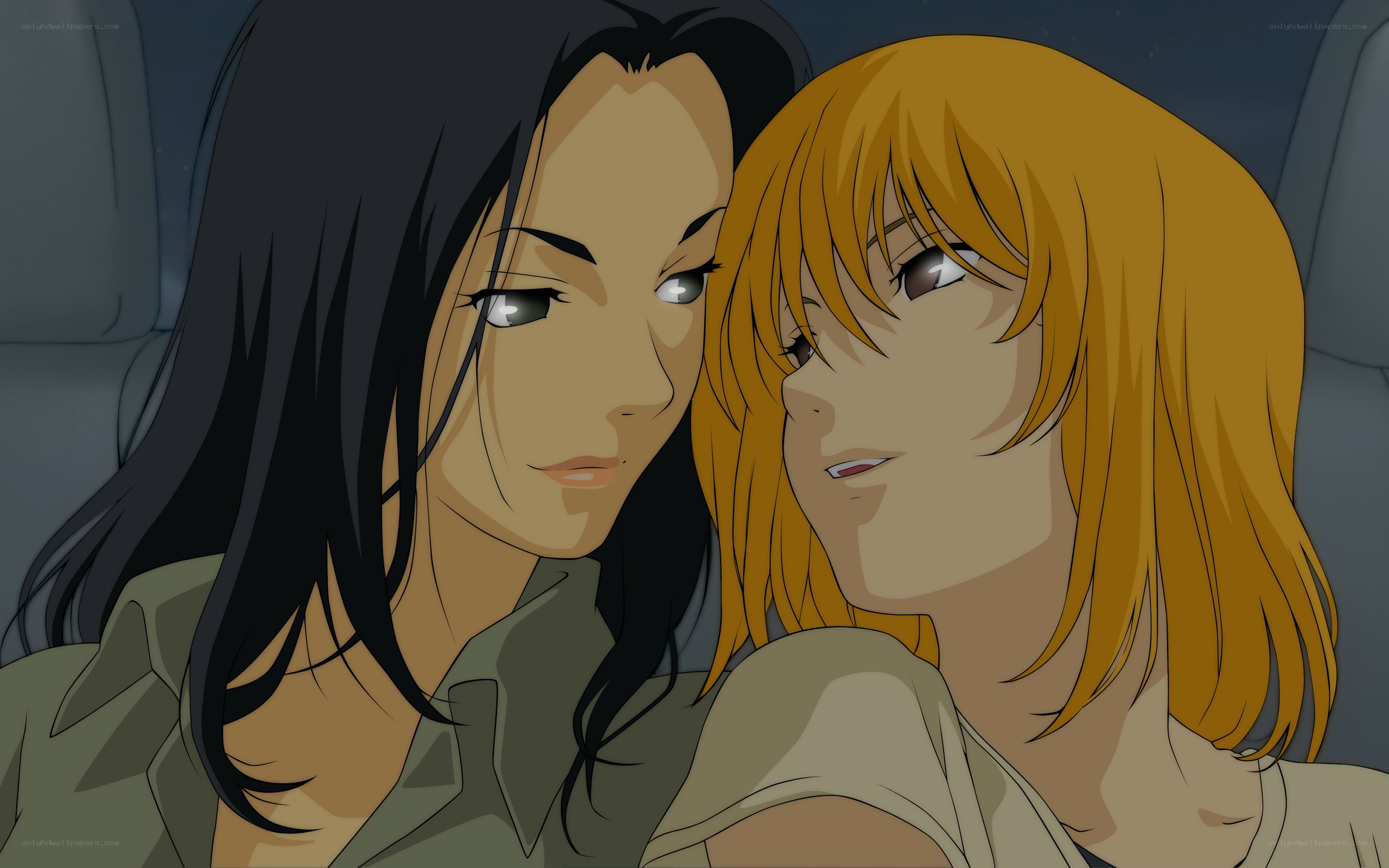 Two anime characters in a car