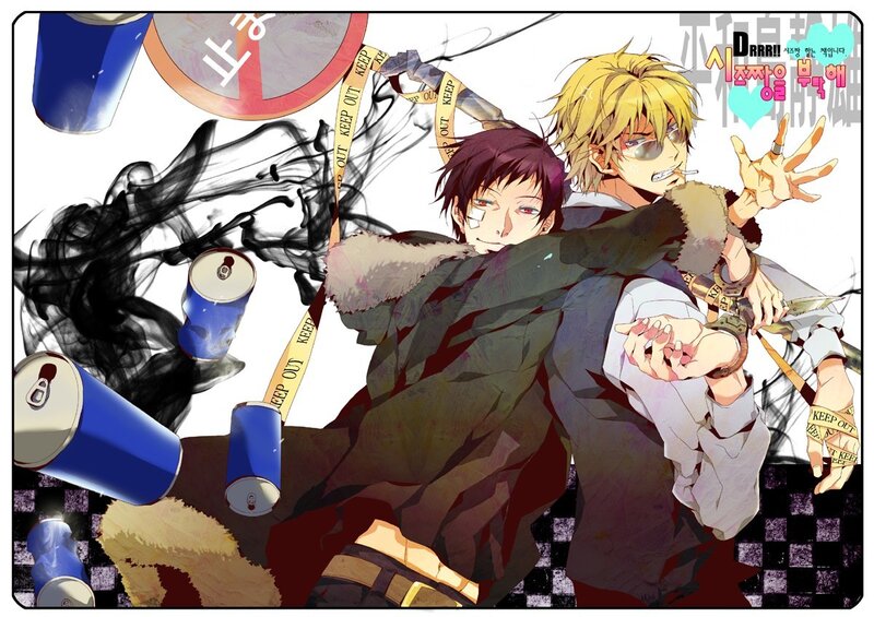 Two anime characters in a chaotic scene