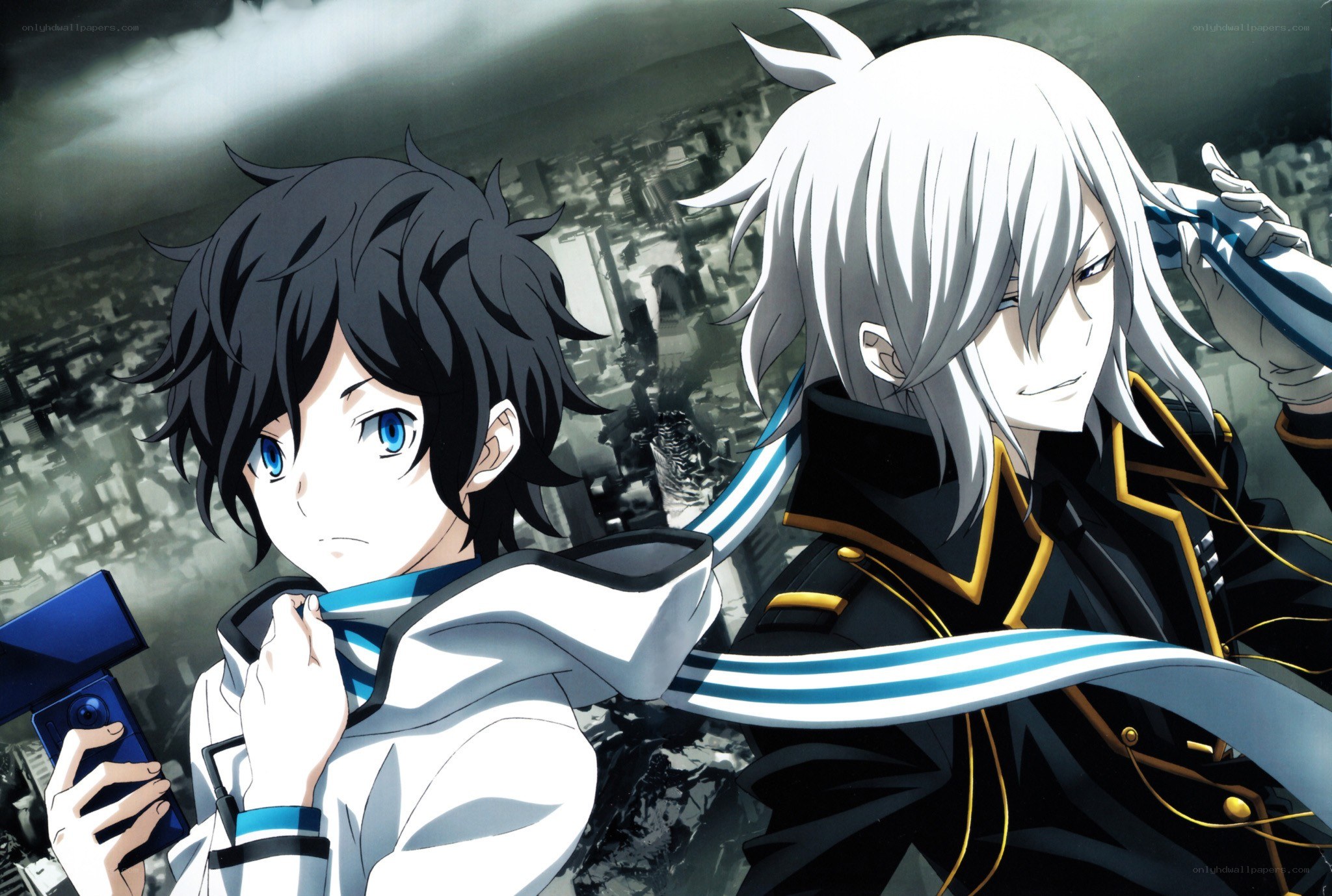 Two anime characters in a city