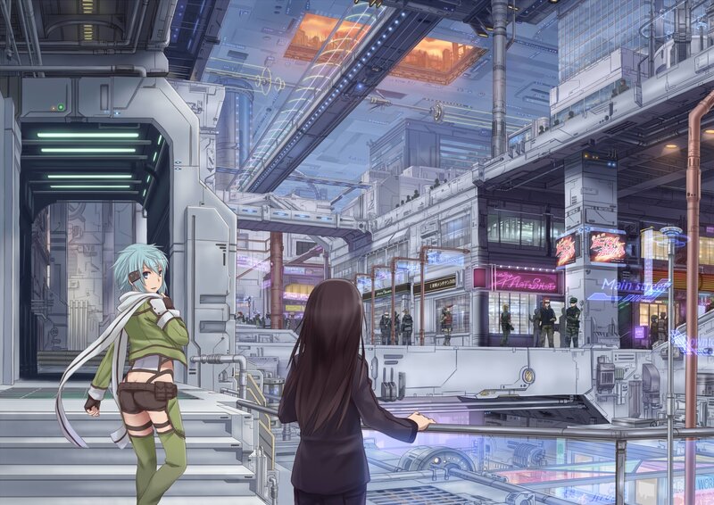 Two Anime Characters in a City — Gray