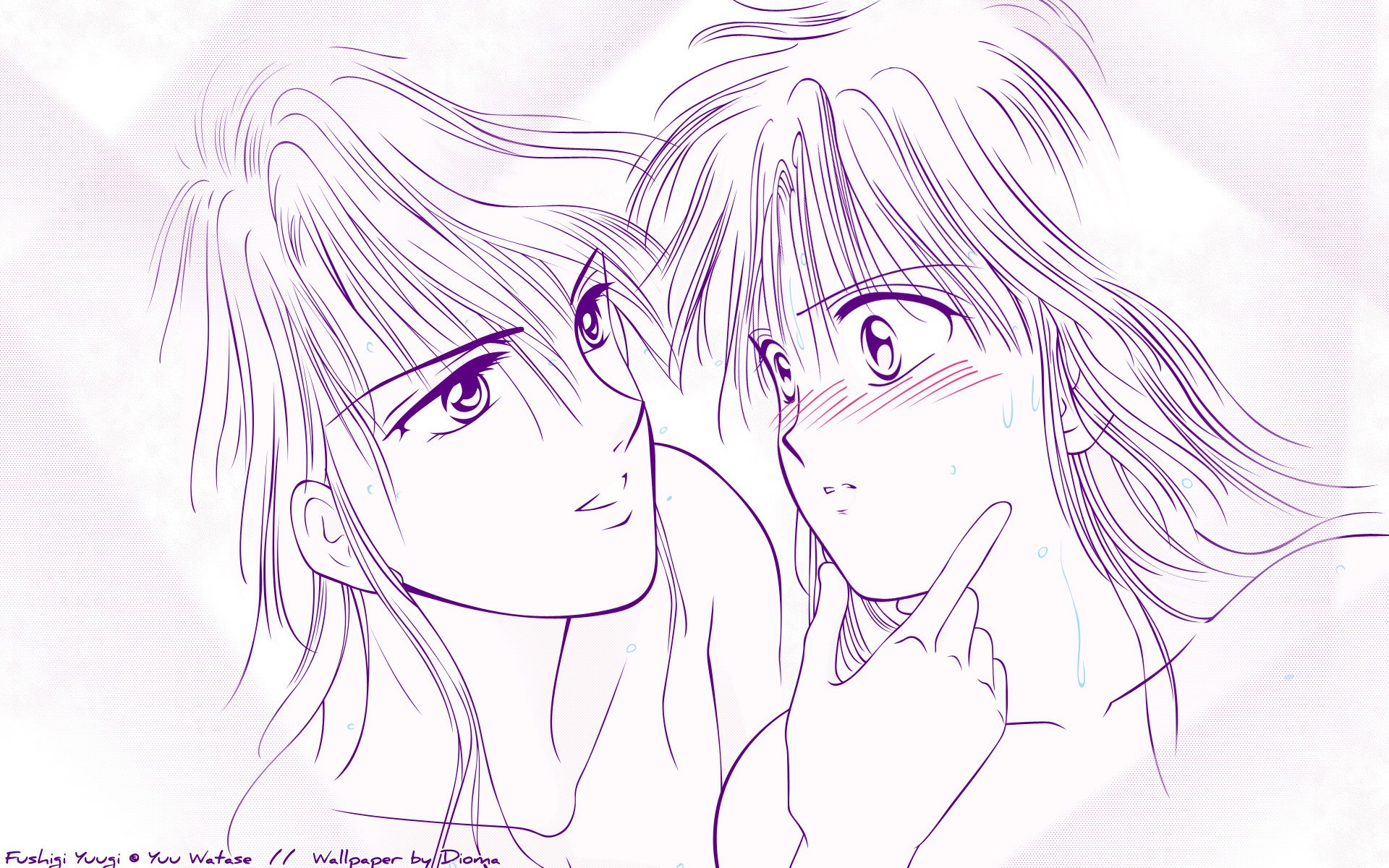Two anime characters in a close moment