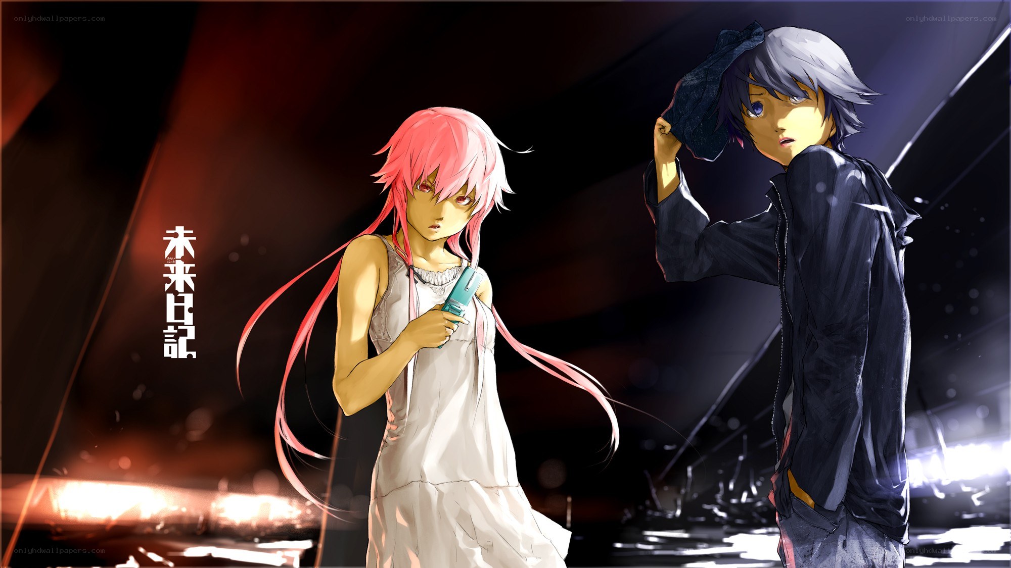 Two anime characters in a dark scene