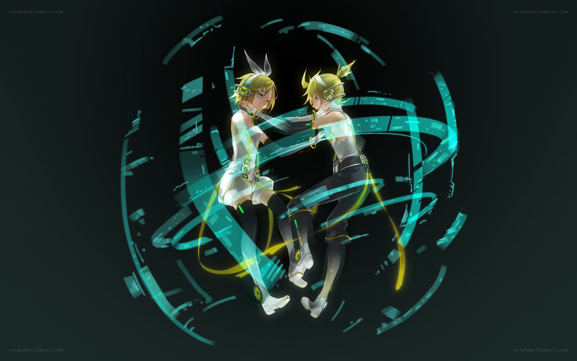 Two anime characters in a digital sphere