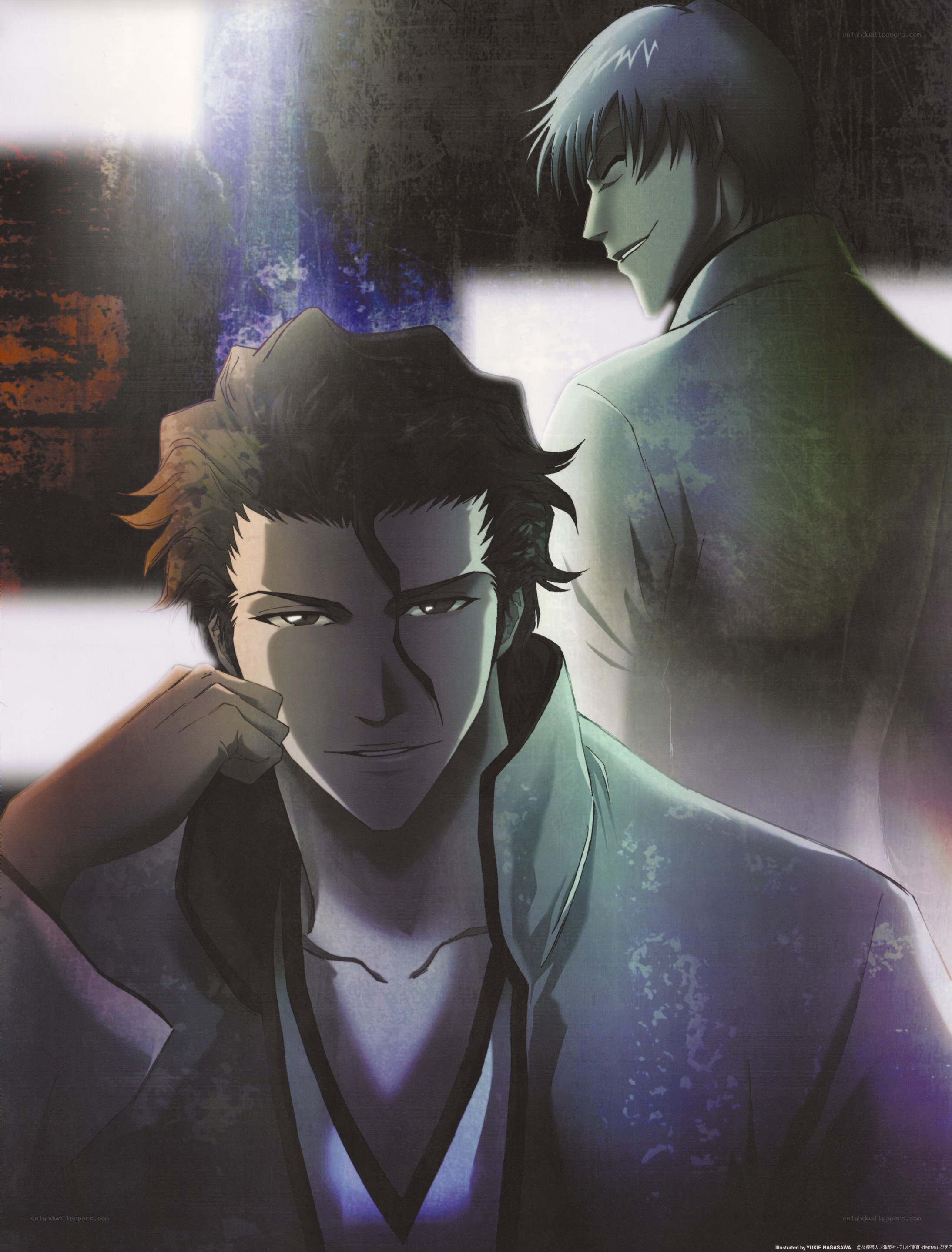Two anime characters in a dimly lit scene