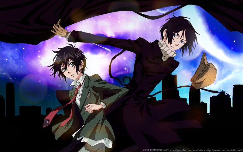 Two anime characters in a dramatic pose