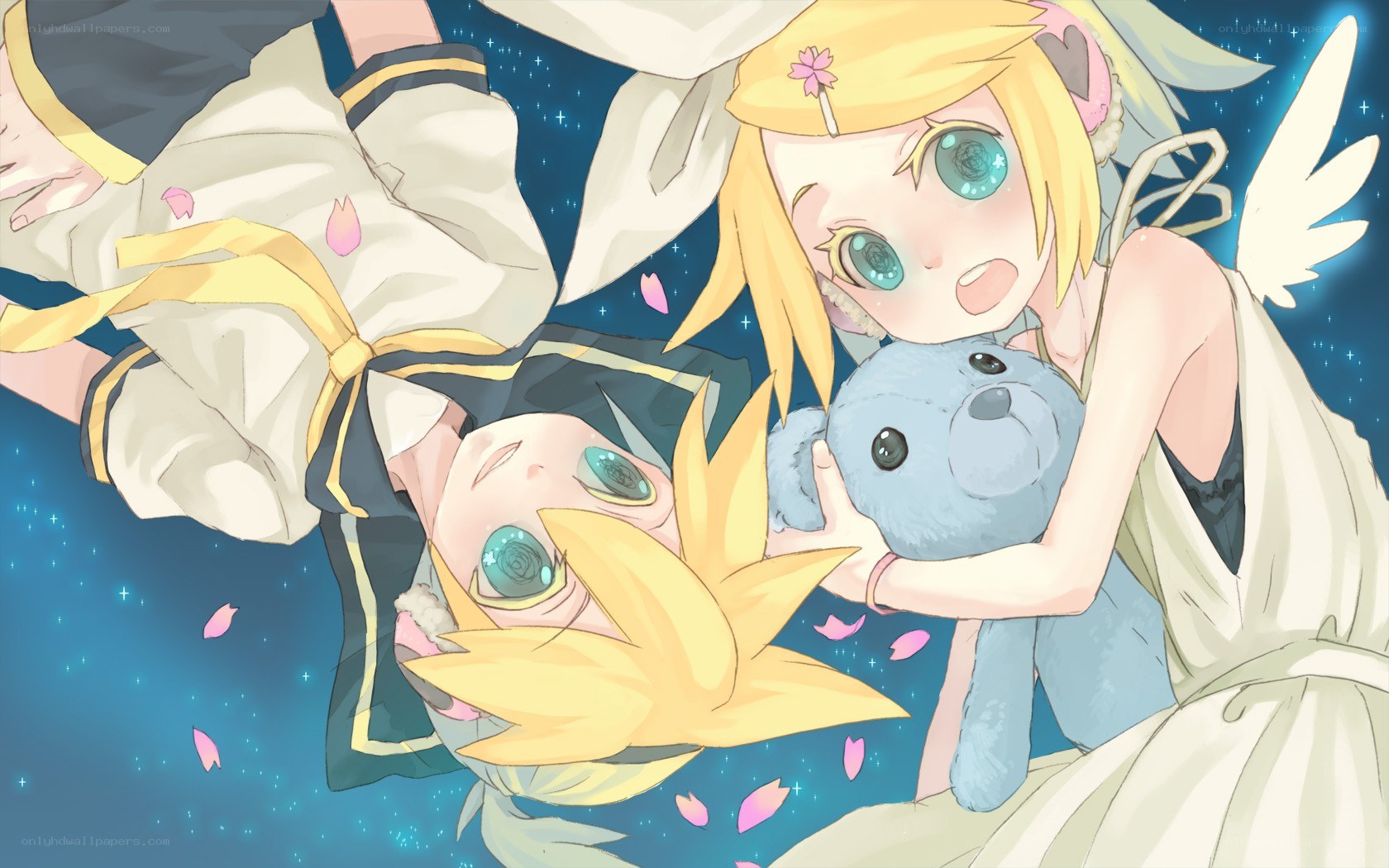 Two anime characters in a dreamy scene