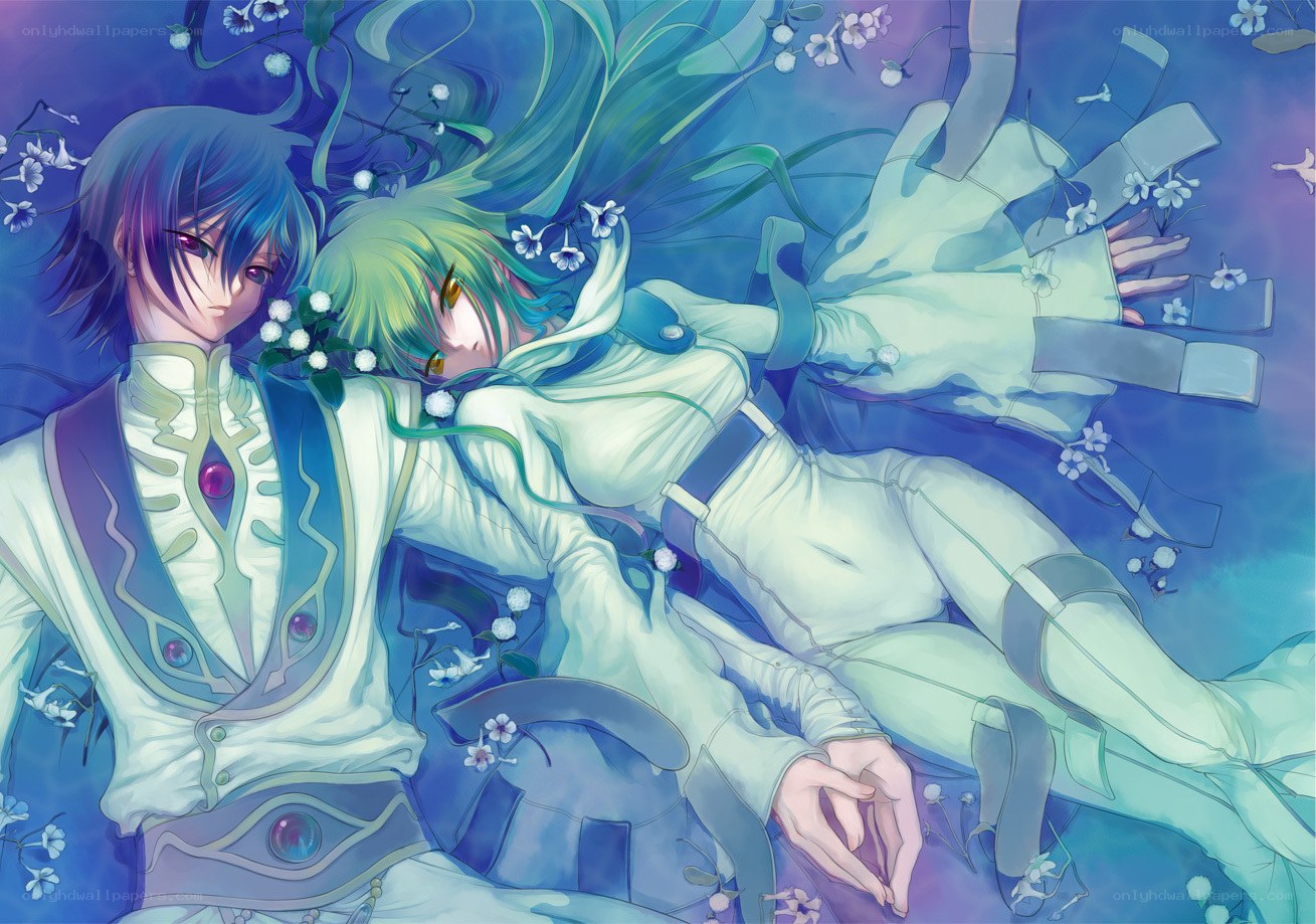Two anime characters in a dreamy scene