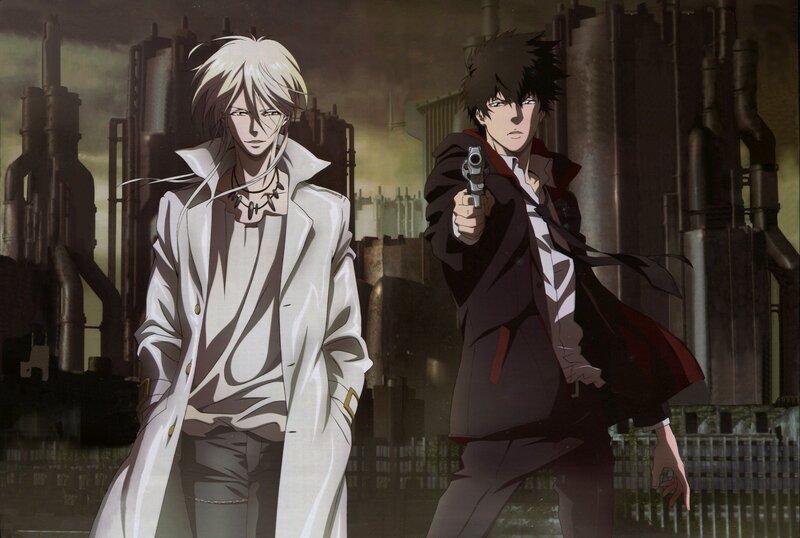 Two anime characters in a dystopian setting
