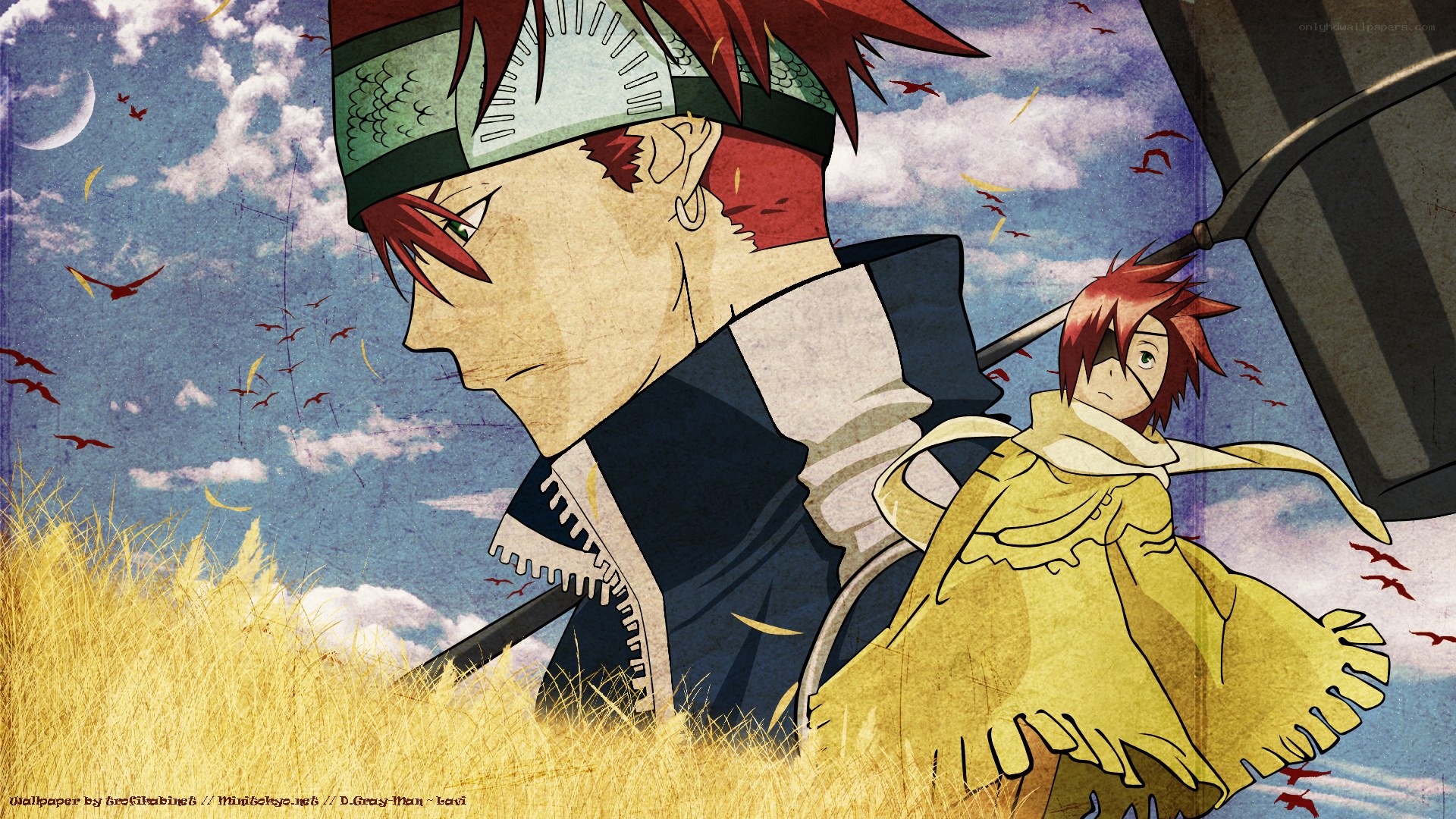 Two anime characters in a field