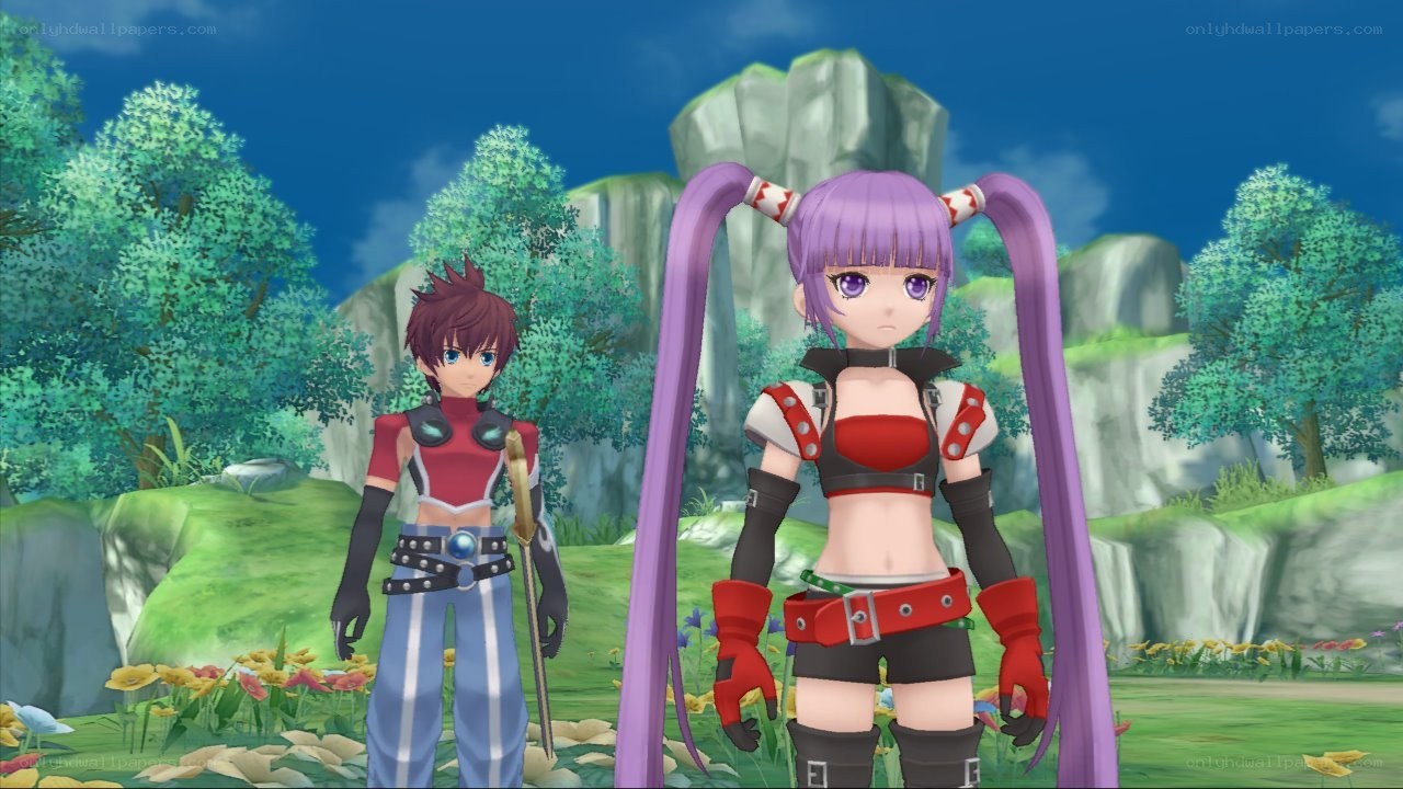 two anime characters in a field