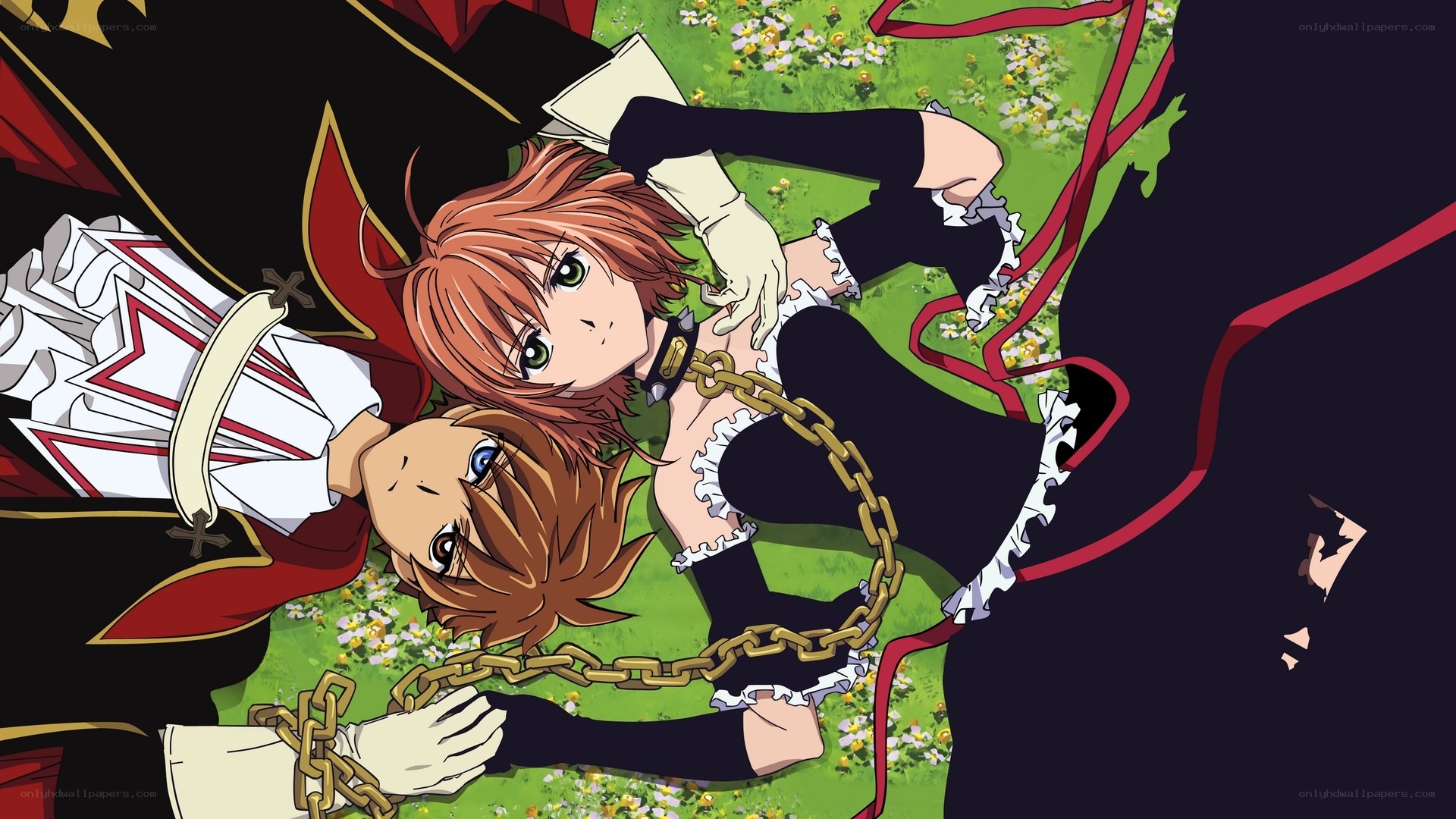 Two anime characters in a field