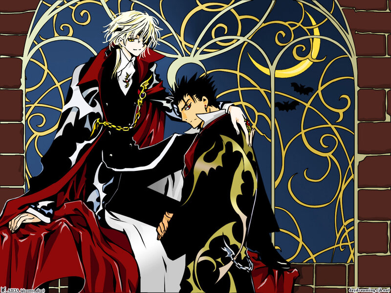 Two anime characters in a gothic setting