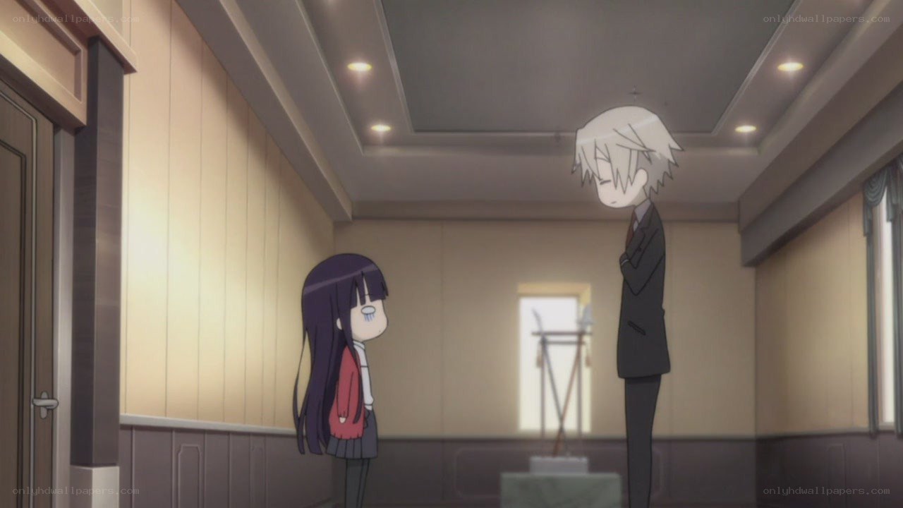 Two anime characters in a hallway