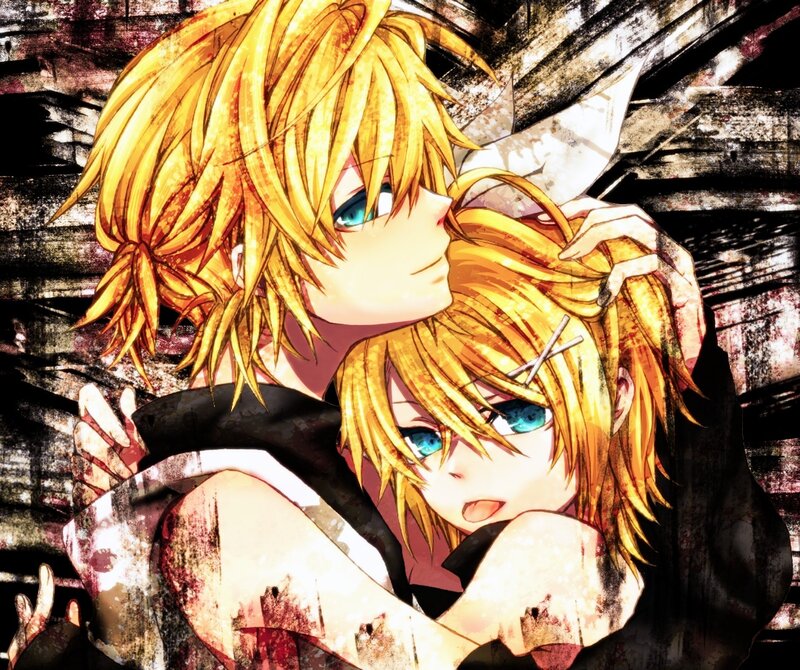 Two anime characters in a hug