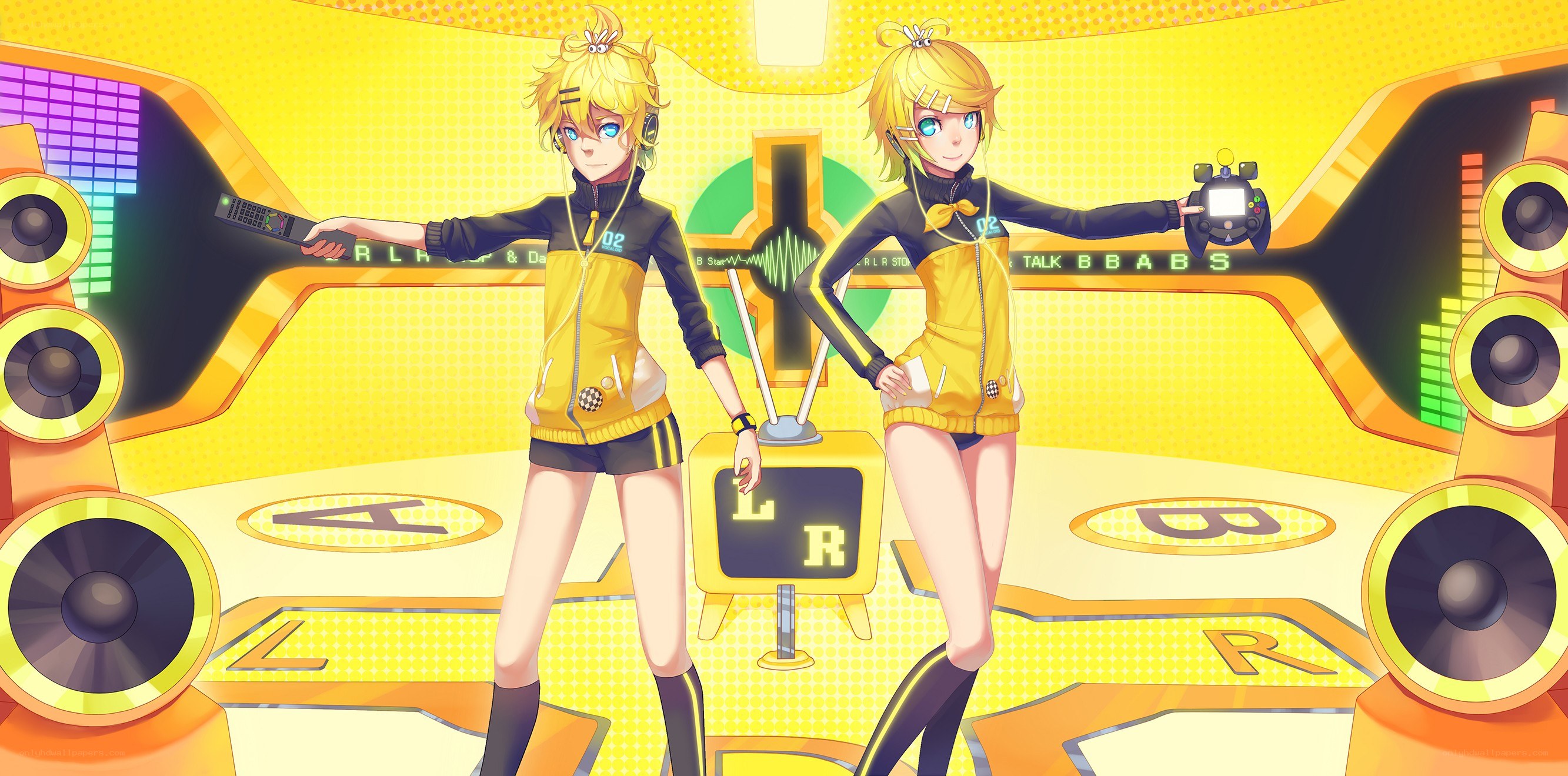 Two anime characters in a music studio