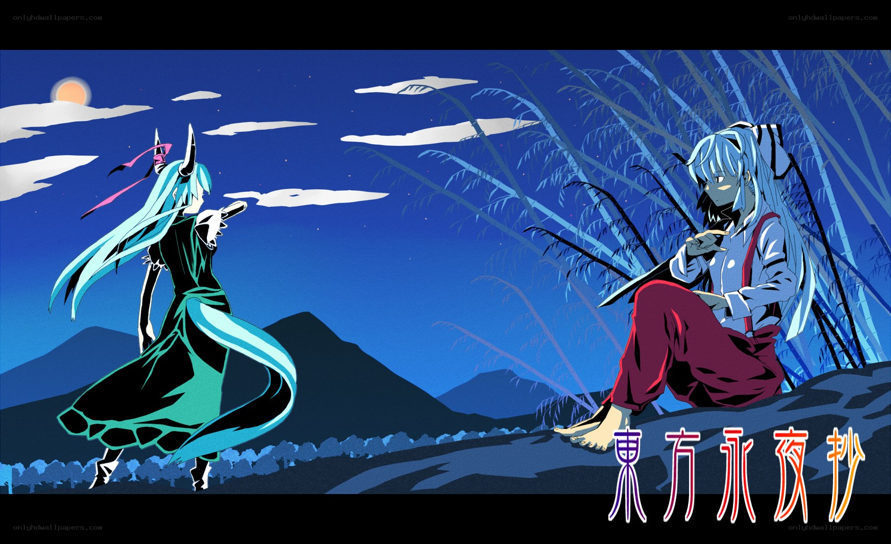 Two anime characters in a night scene