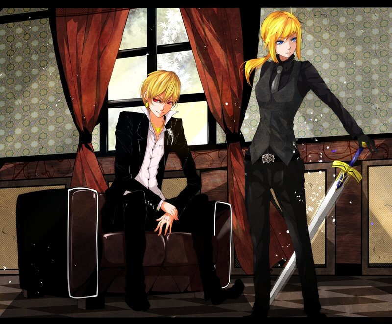 Two anime characters in a room