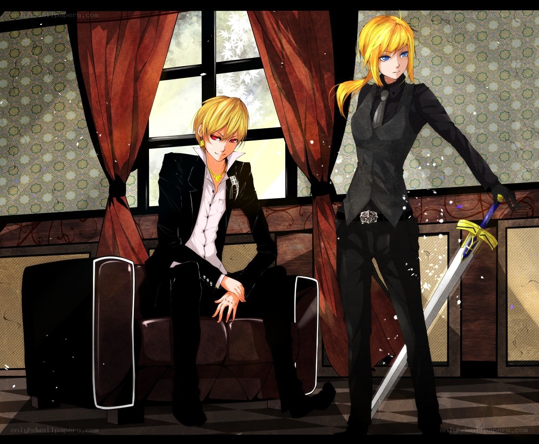 Two anime characters in a room